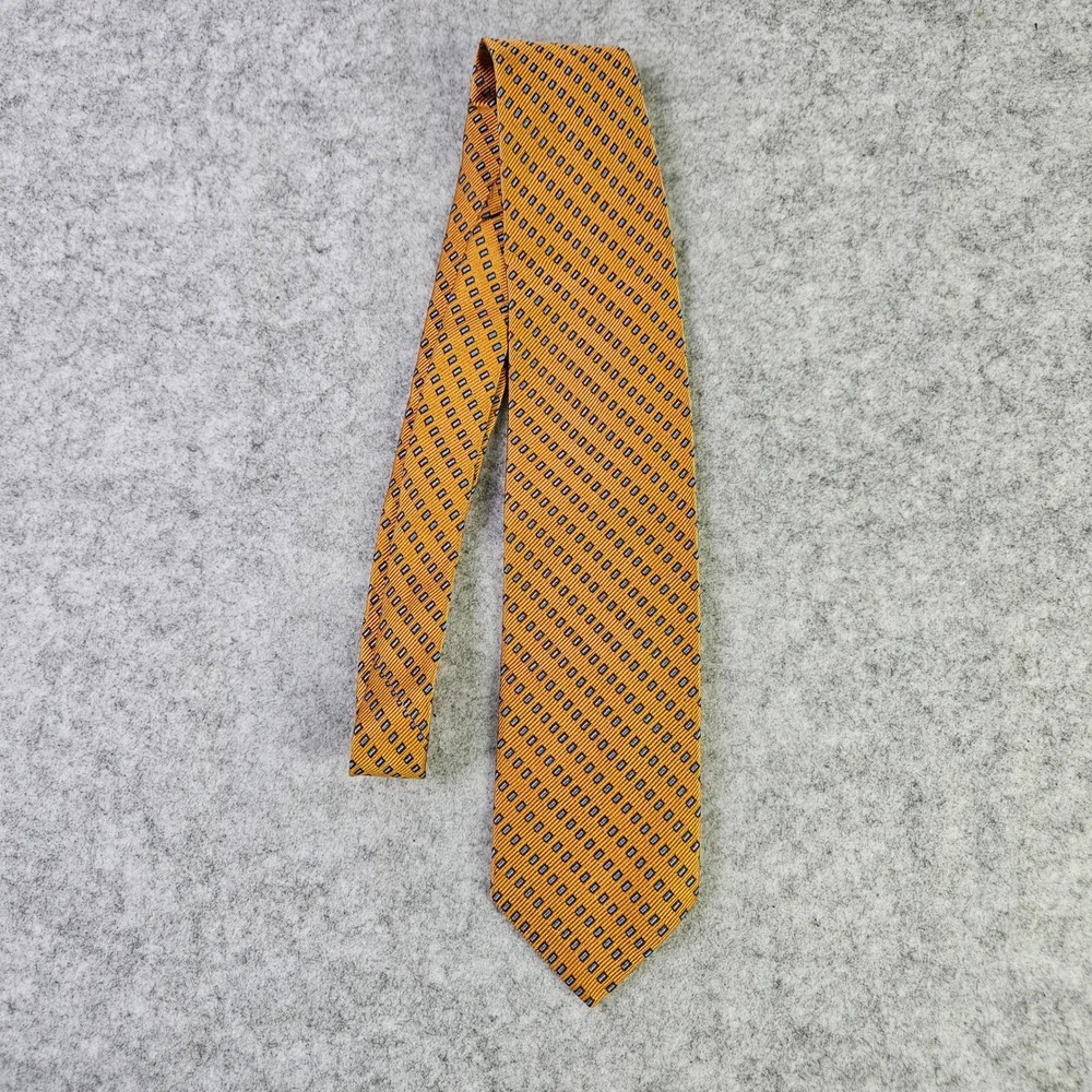 Ermenegildo Zegna Mens Silk‎ Tie Orange Blue Geometric Square Pattern Made Italy